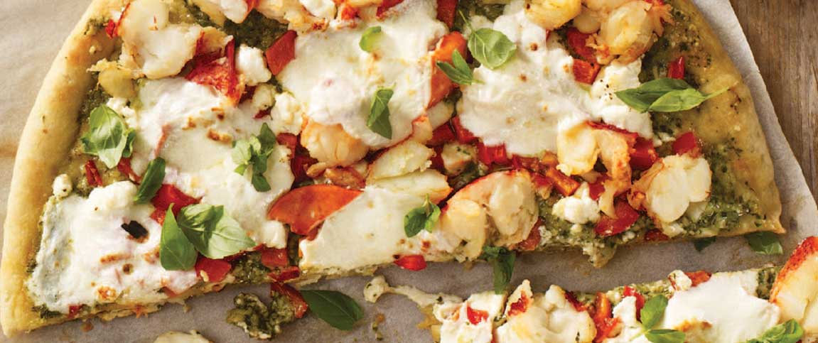 Roasted Garlic Pesto and Maine Lobster Pizza