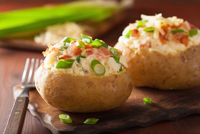 Baked Potatoes with fresh chives and bacon bits