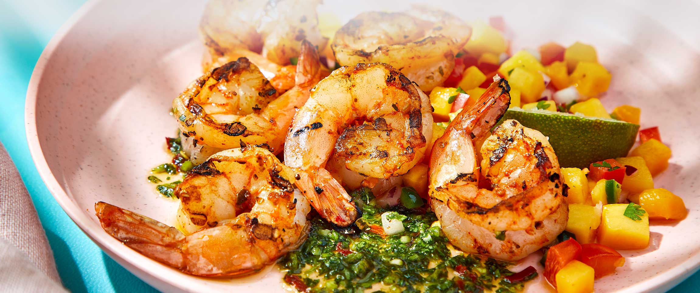 BBQ Shrimp with Chimichurri and Mango Salsa