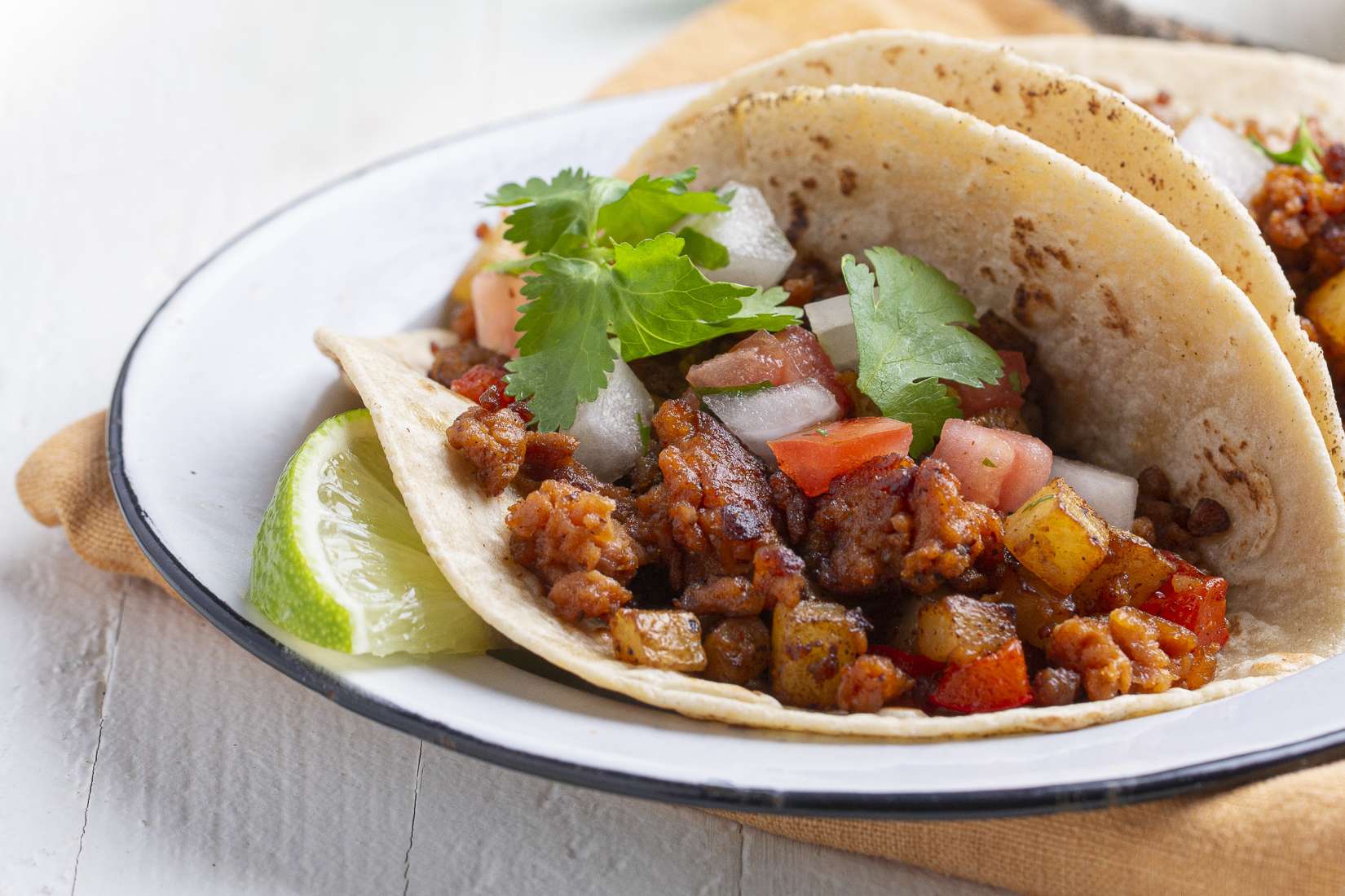 Soft tacos with plant based meat