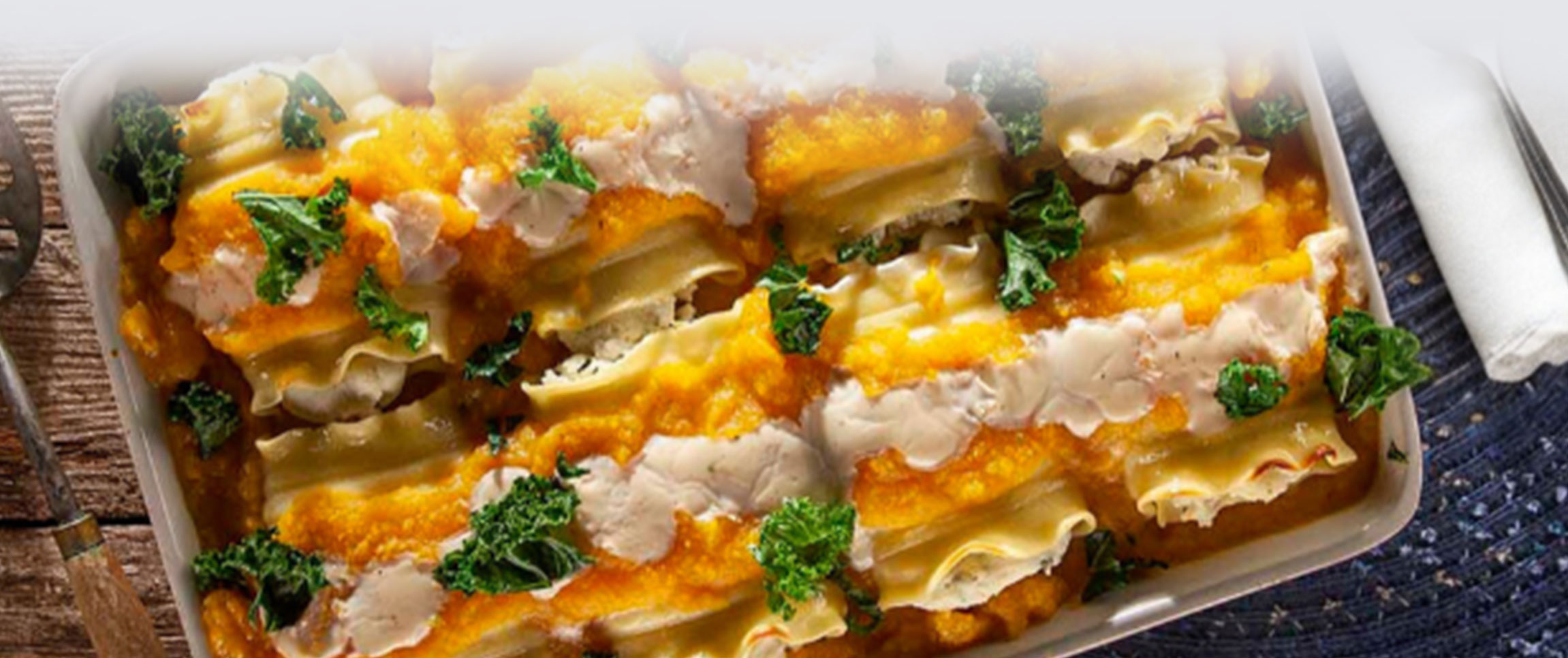 Cheese Lasagna Rollettes with Butternut Squash and Kale