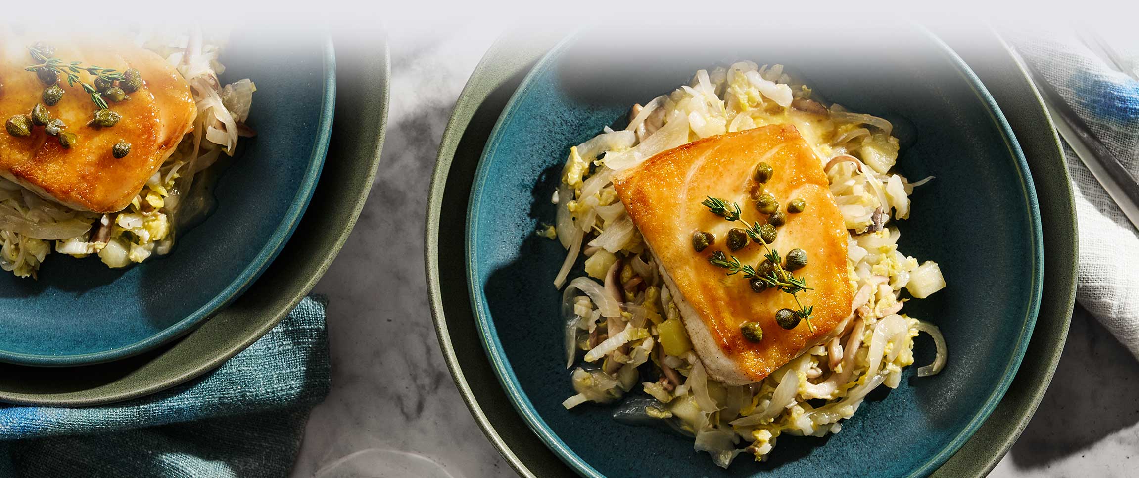 Bay Winds® Pan Seared Chilean Sea Bass with cabbage and mushrooms slaw