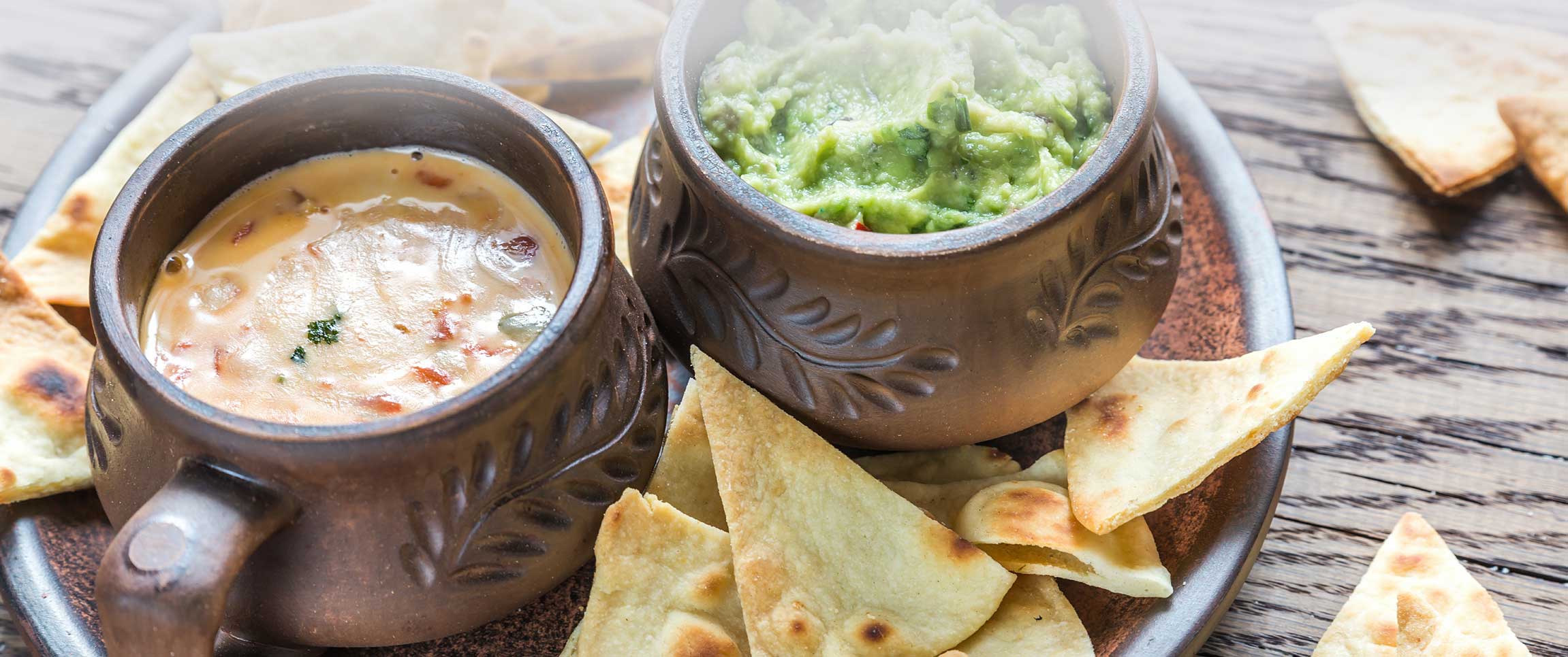 Queso Blanco Dip and Guacamole Served with Chips