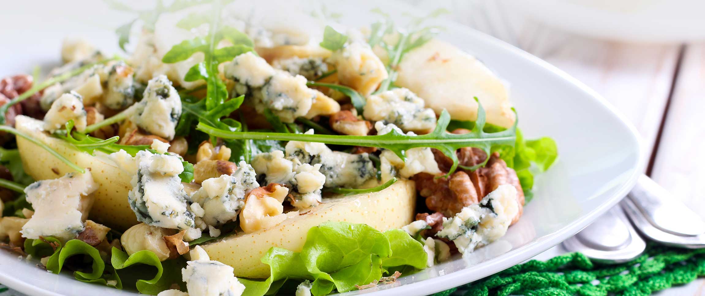 Spring Salad with Pears, Walnuts, and Blue Cheese Crumbles