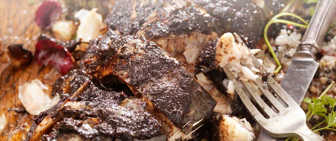 Marinade and Spice Rub Crusted Sea Bass
