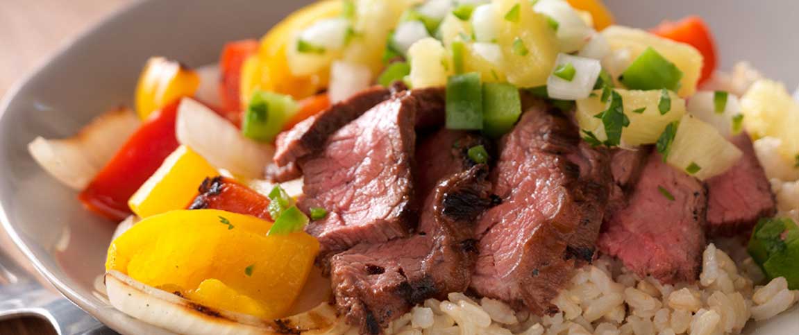 Teriyaki Beef Fajita Bowl with Pineapple