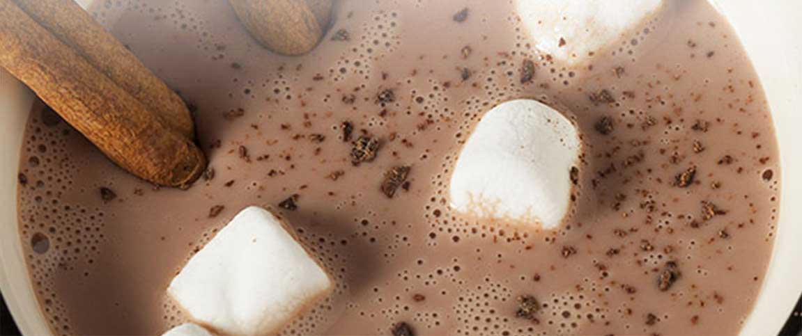 Hot Cocoa with Cinnamon Sticks and Marshmallows