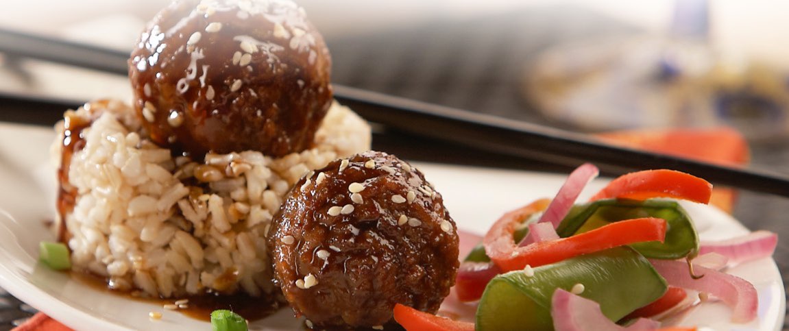 Saucy Asian Meatballs and Brown Rice