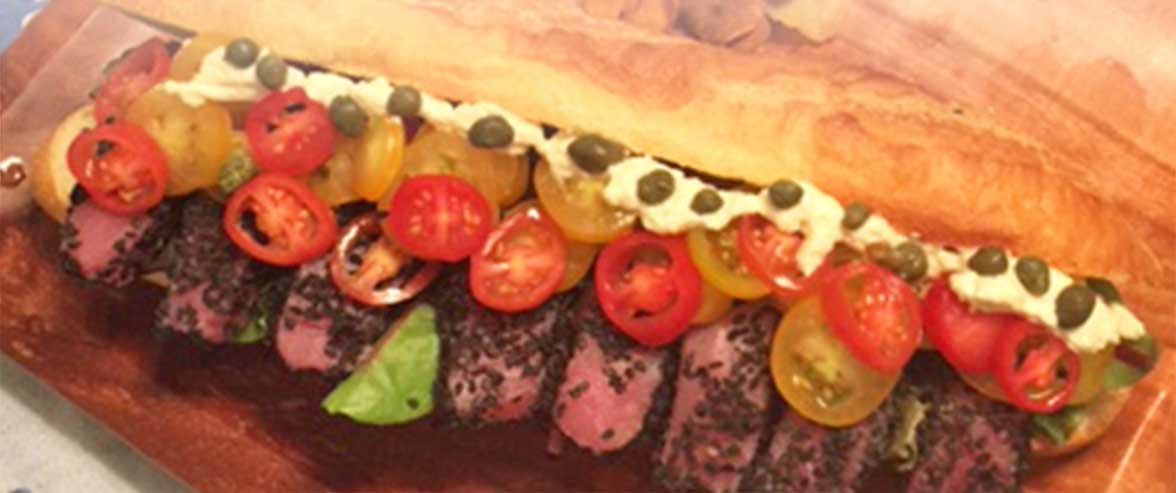 Sesame Crusted Tuna Sandwich with Teardrop-Tomato Relish