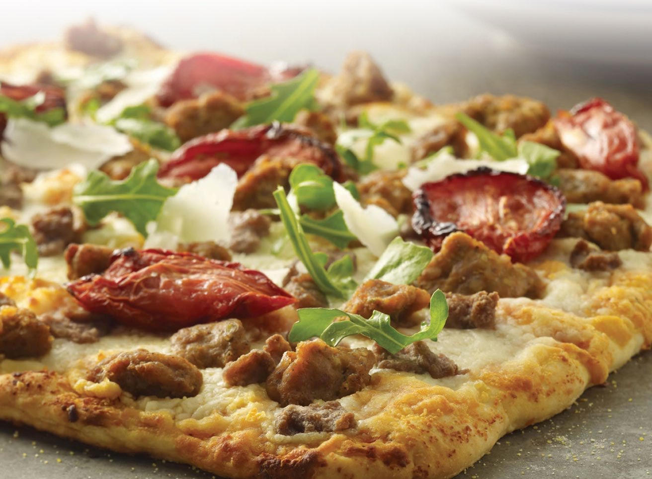 Arugula, Sausage, and Beef Pizza