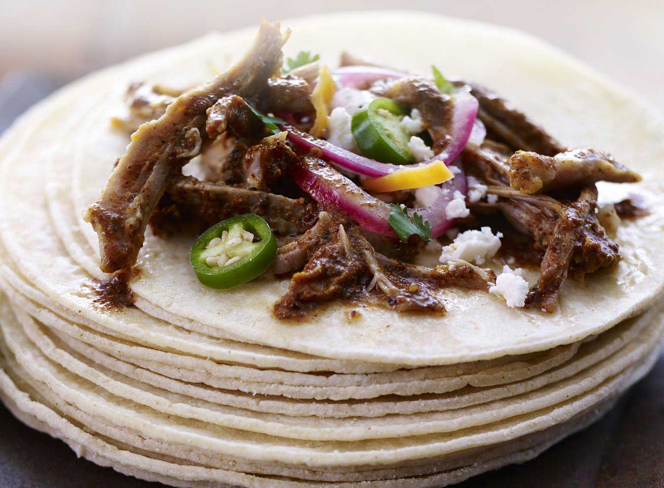 Pork Cochinita Pibil and Caramalized Onion Taco