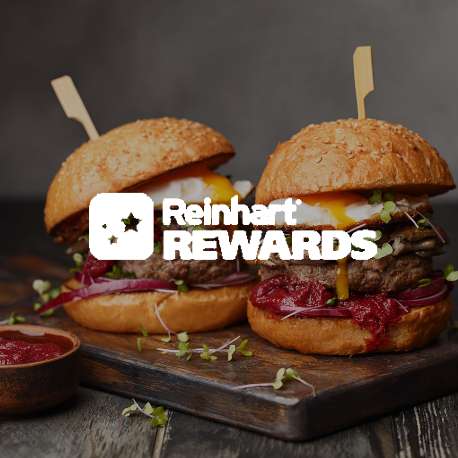 Reinhart Rewards logo over image of burgers